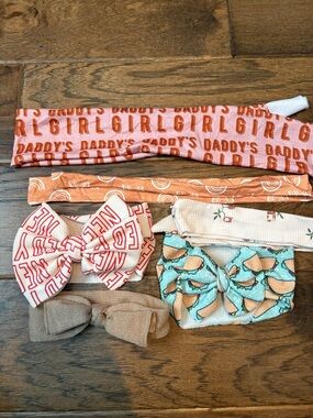 Girls Mixed Bow & Headband Set in Pink, Peach, Aqua, Cream